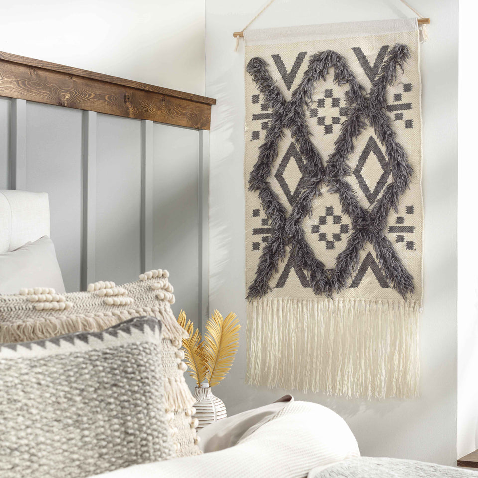 Chapelton Gray Geometric Textured Wall Hanging - Clearance