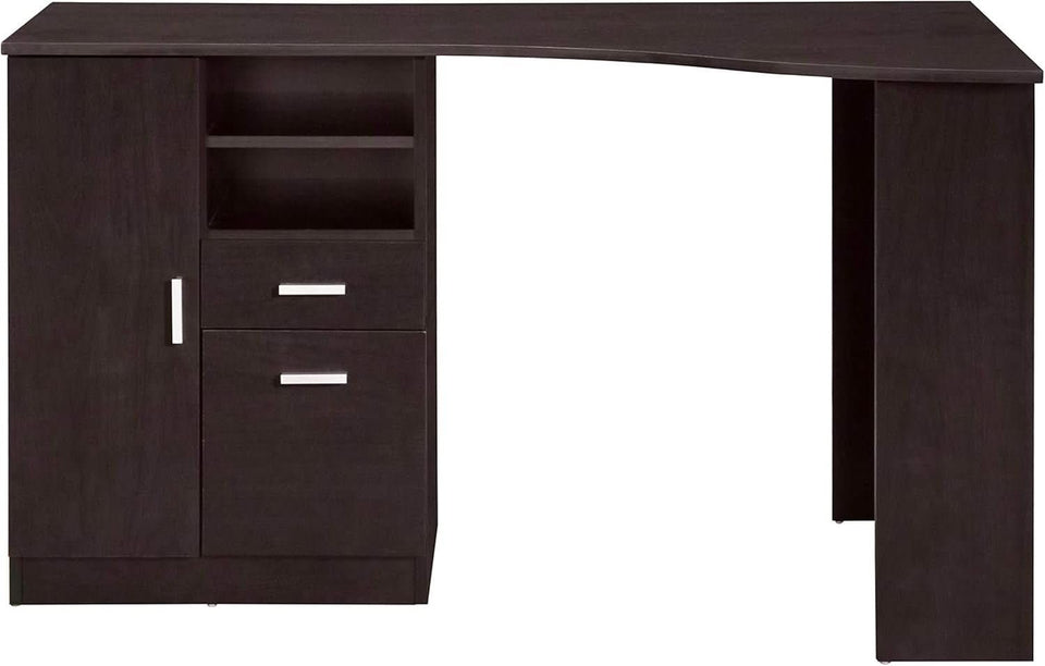 Classic Espresso Office Desk with Storage Shelves and Drawers