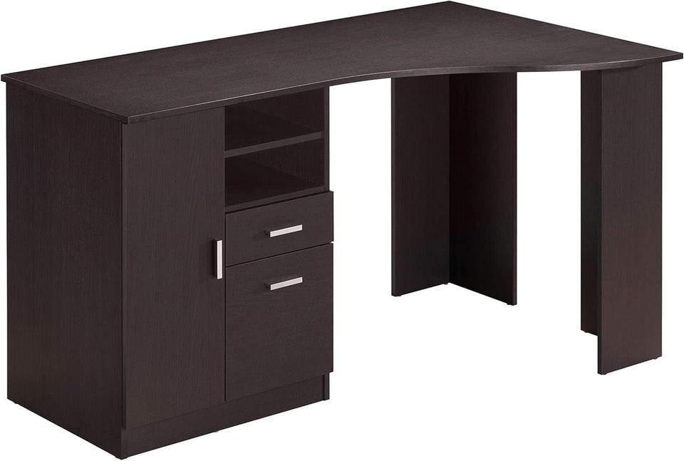 Classic Espresso Office Desk with Storage Shelves and Drawers