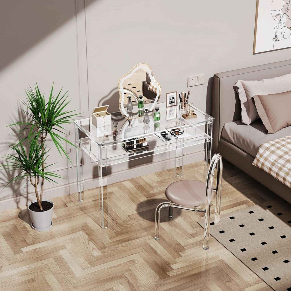 Clear Acrylic Desk with Open Storage for Home Office