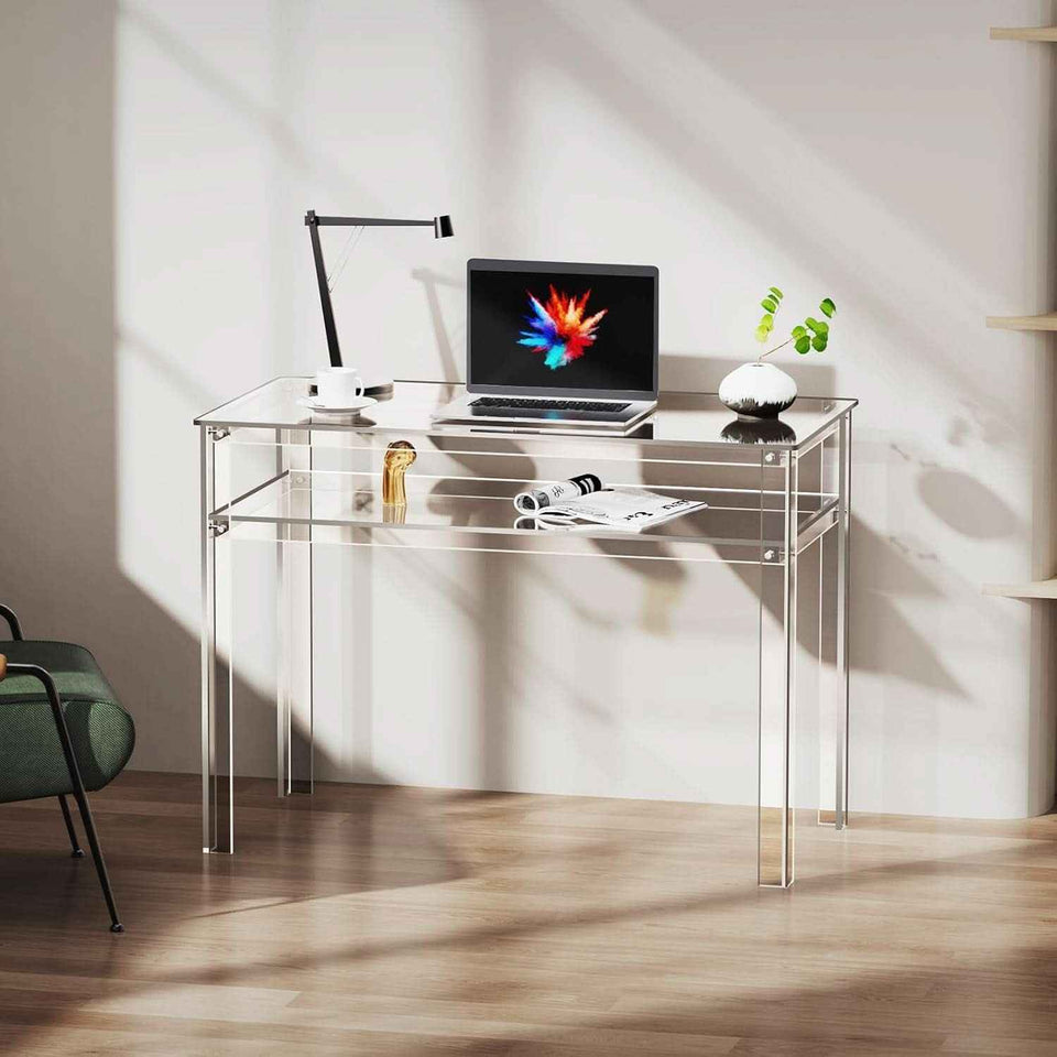 Clear Acrylic Desk with Open Storage for Home Office