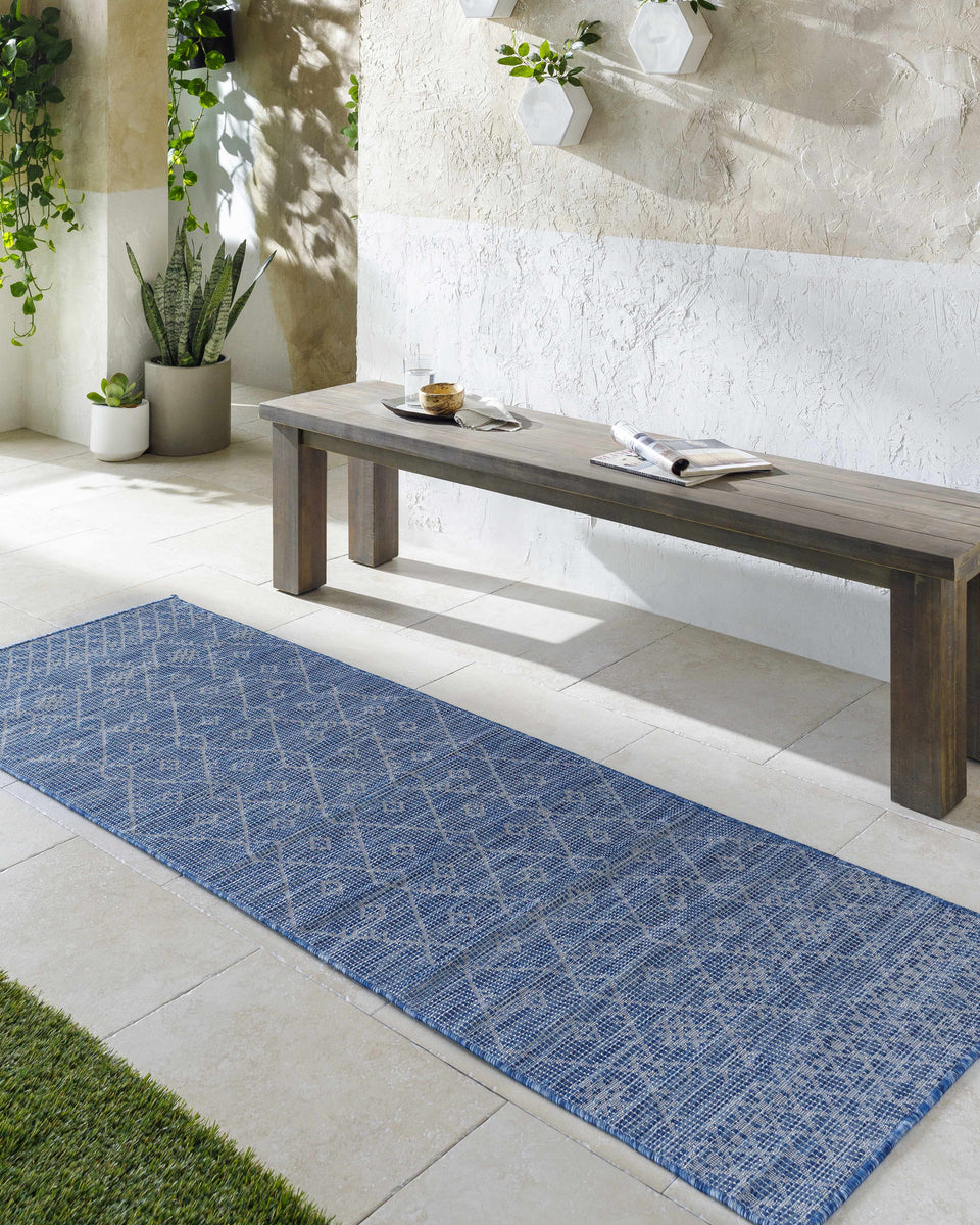 Lorena Blue Flatweave Trellis Outdoor Area Carpet - Clearance