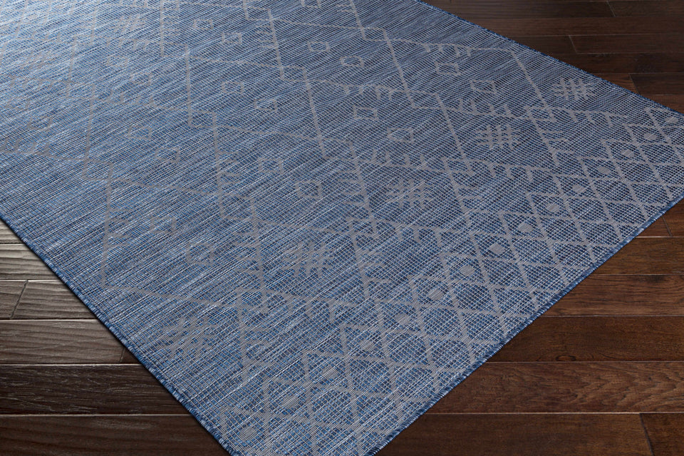 Lorena Blue Flatweave Trellis Outdoor Area Carpet - Clearance