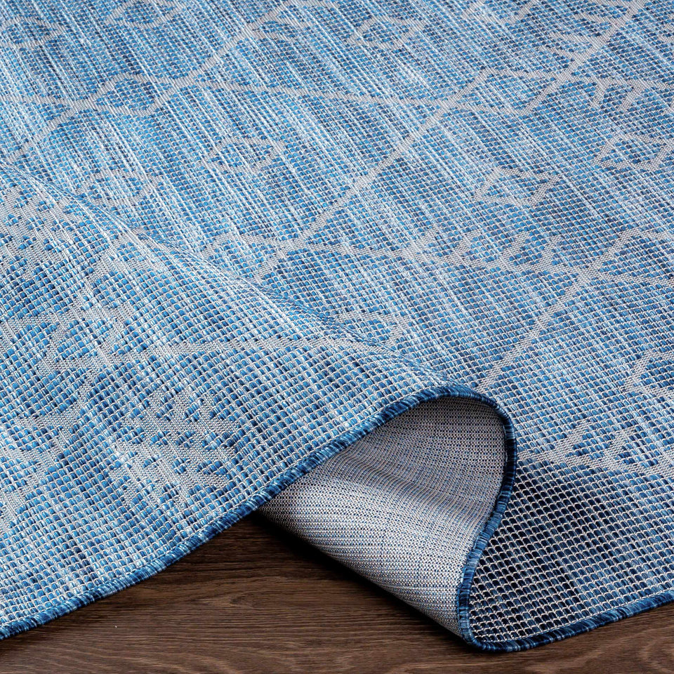 Lorena Blue Flatweave Trellis Outdoor Area Carpet - Clearance