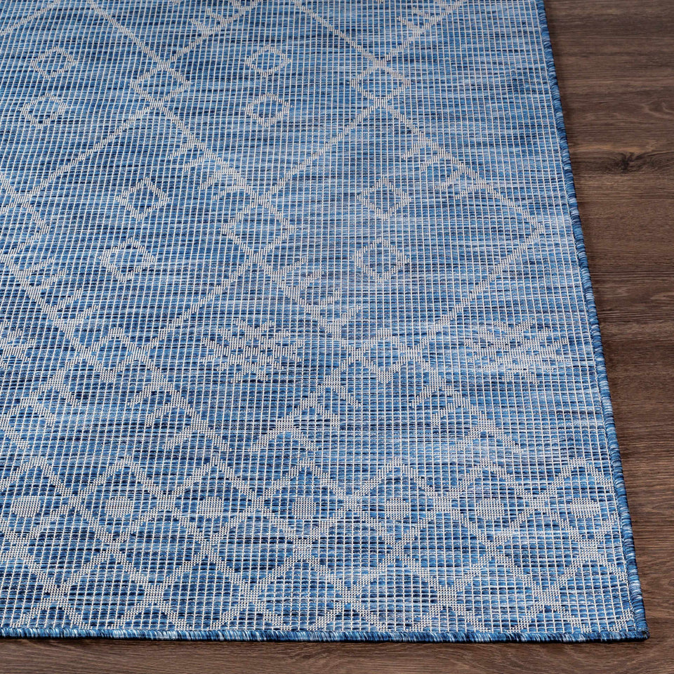 Lorena Blue Flatweave Trellis Outdoor Area Carpet - Clearance