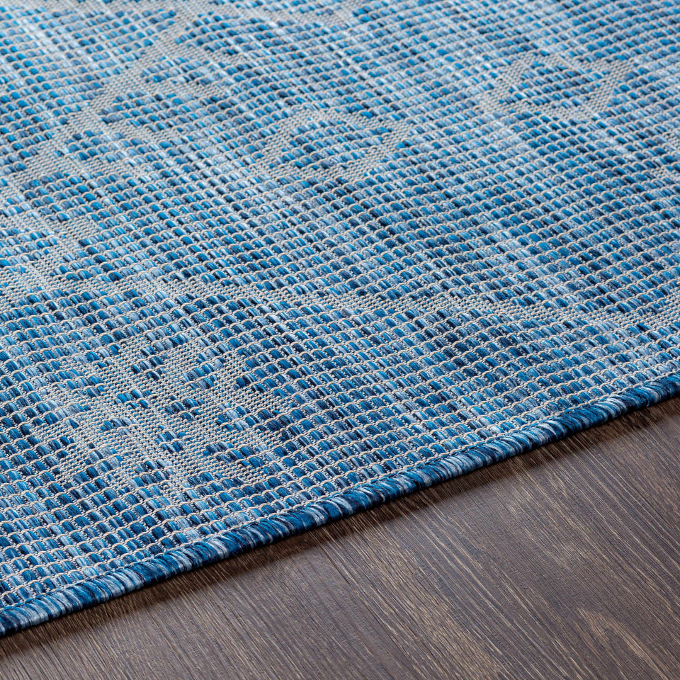 Lorena Blue Flatweave Trellis Outdoor Area Carpet - Clearance