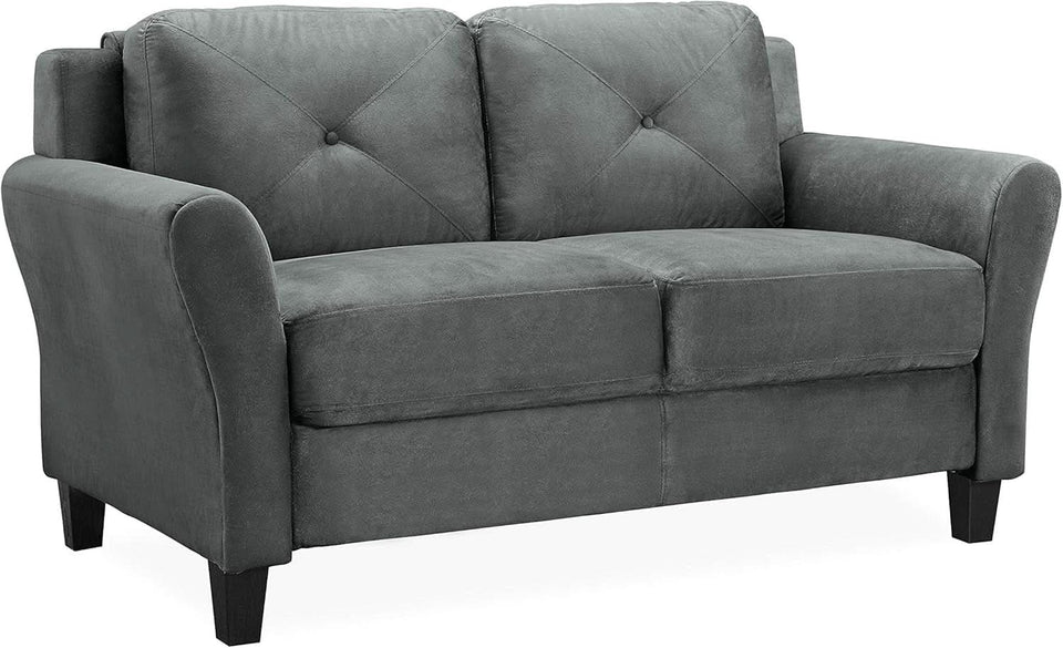 Comfortable Dark Grey Loveseat with Plush Cushions