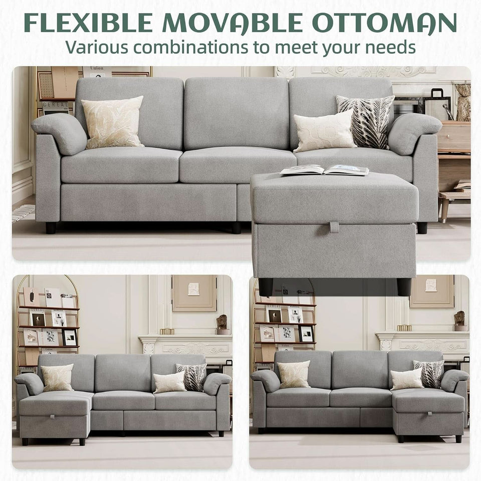 Comfortable L Shaped Convertible Sectional Sofa with Pillows