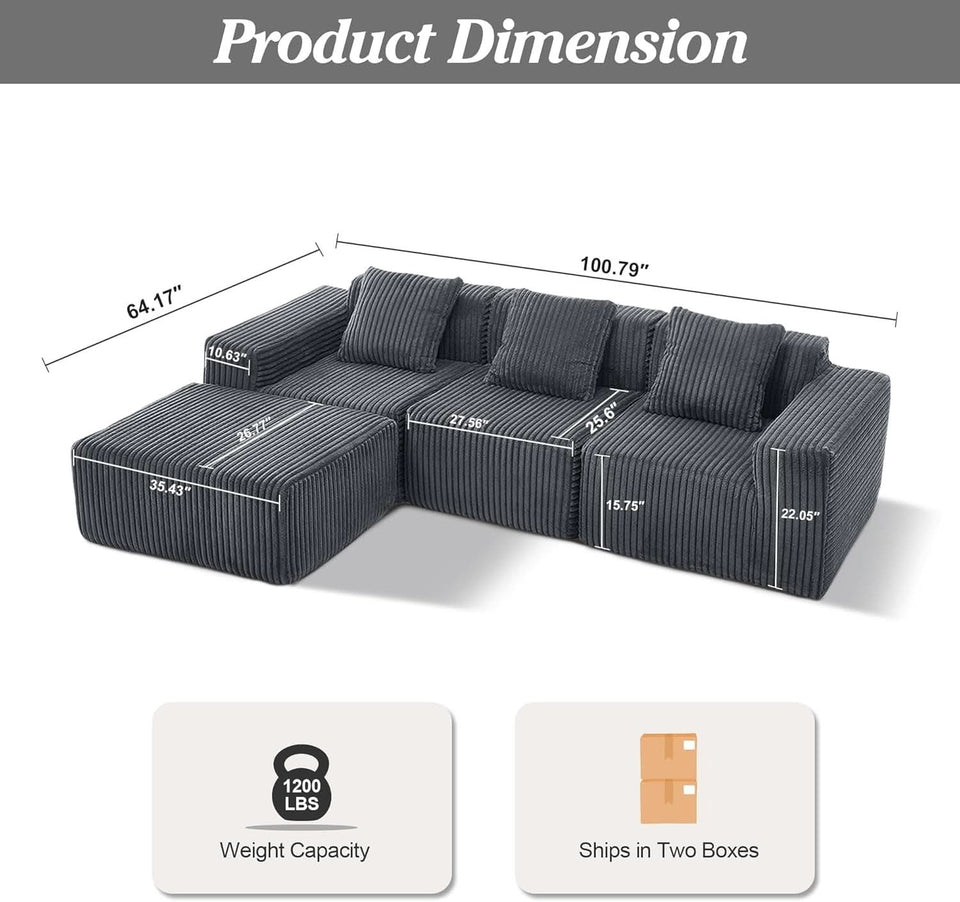 Comfy L Shaped Modular Memory Foam Sectional Sofa