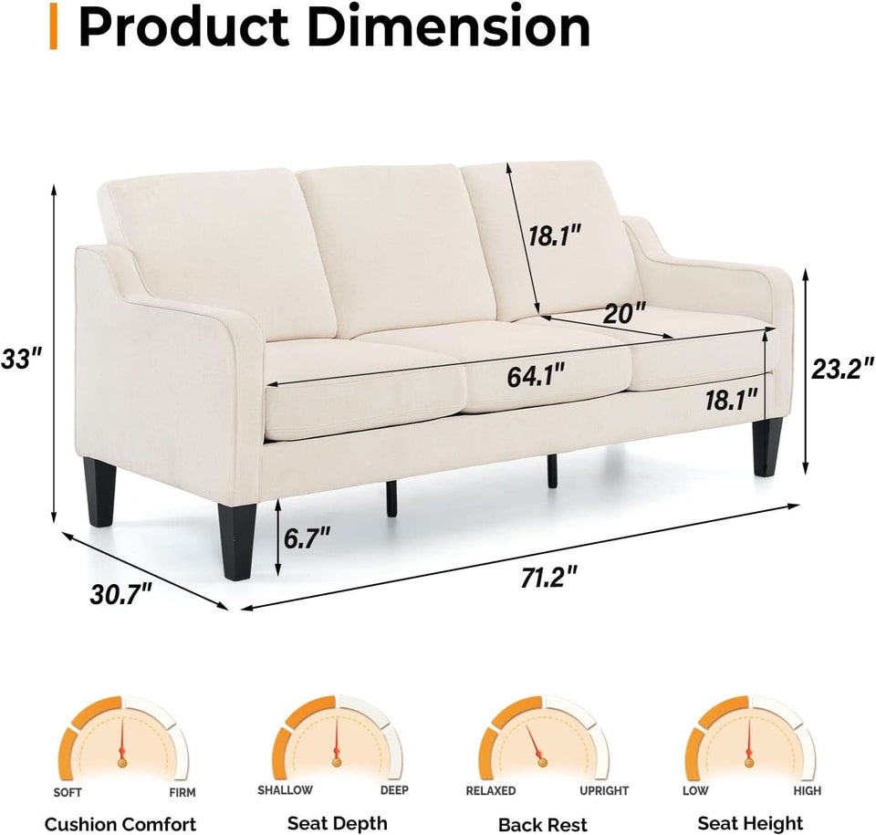 Comfy Mid Century Modern Beige Sofa for Small Spaces