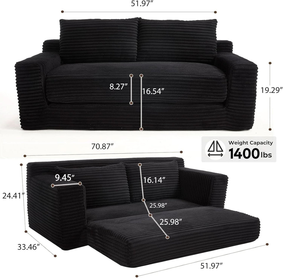 Convertible Corduroy Love Seat Sofa for Small Spaces