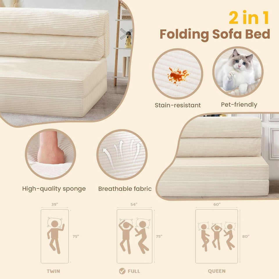 Convertible Folding Sofa Bed with Pillow and Mattress