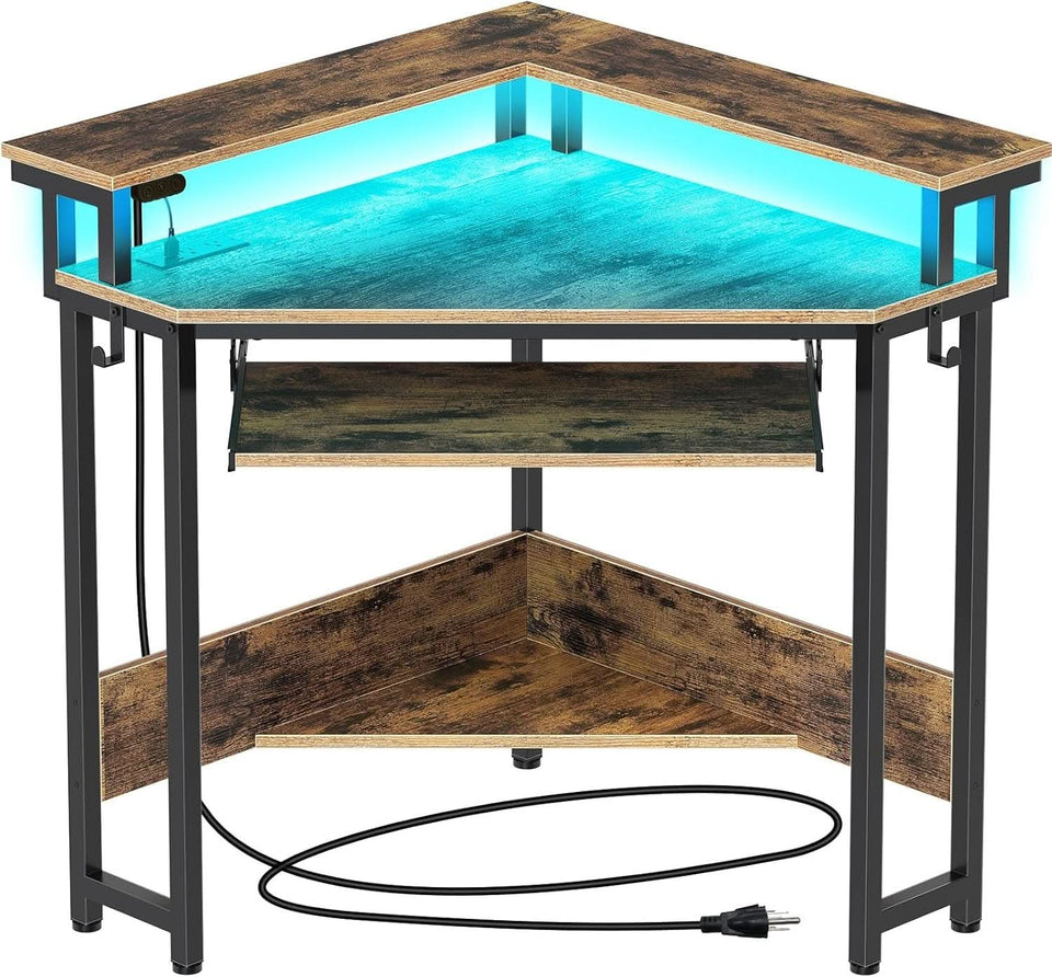 44.5 Inch Wide Corner Desk With Power Outlets Compact