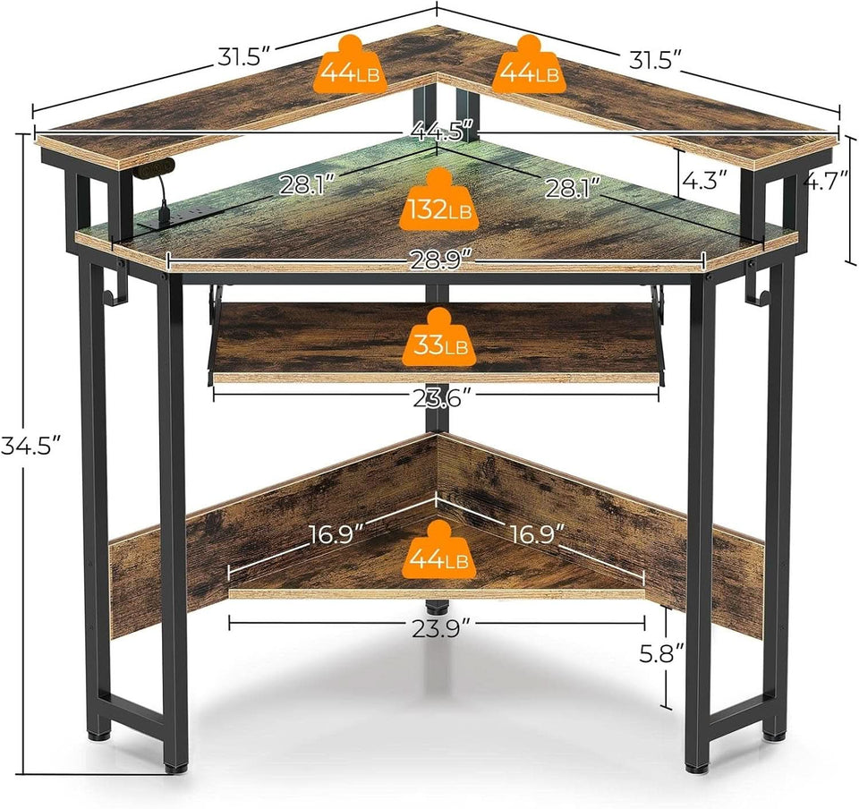 44.5 Inch Wide Corner Desk With Power Outlets Compact