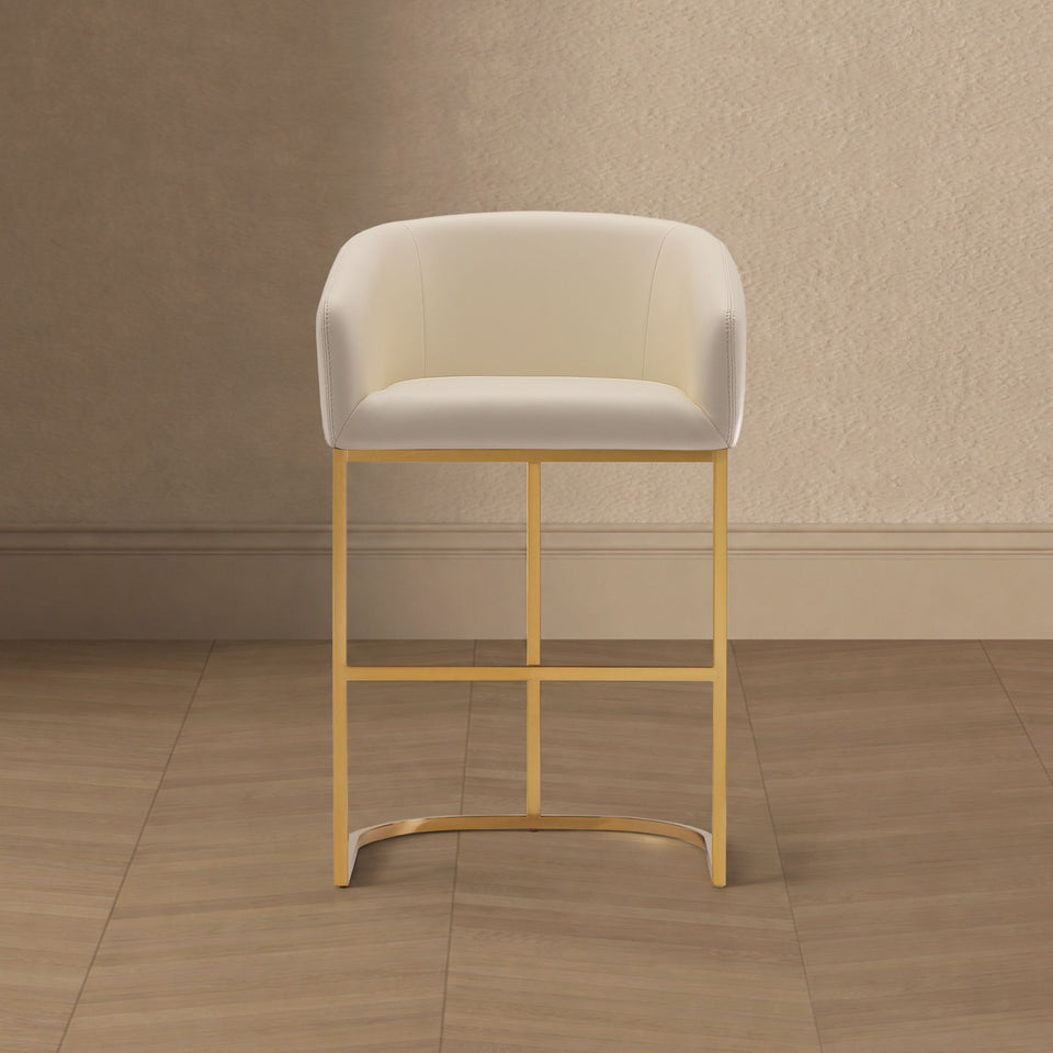 Louvre Metal Upholstered Counter Stool in Black in Cream - lifestyle   front 1