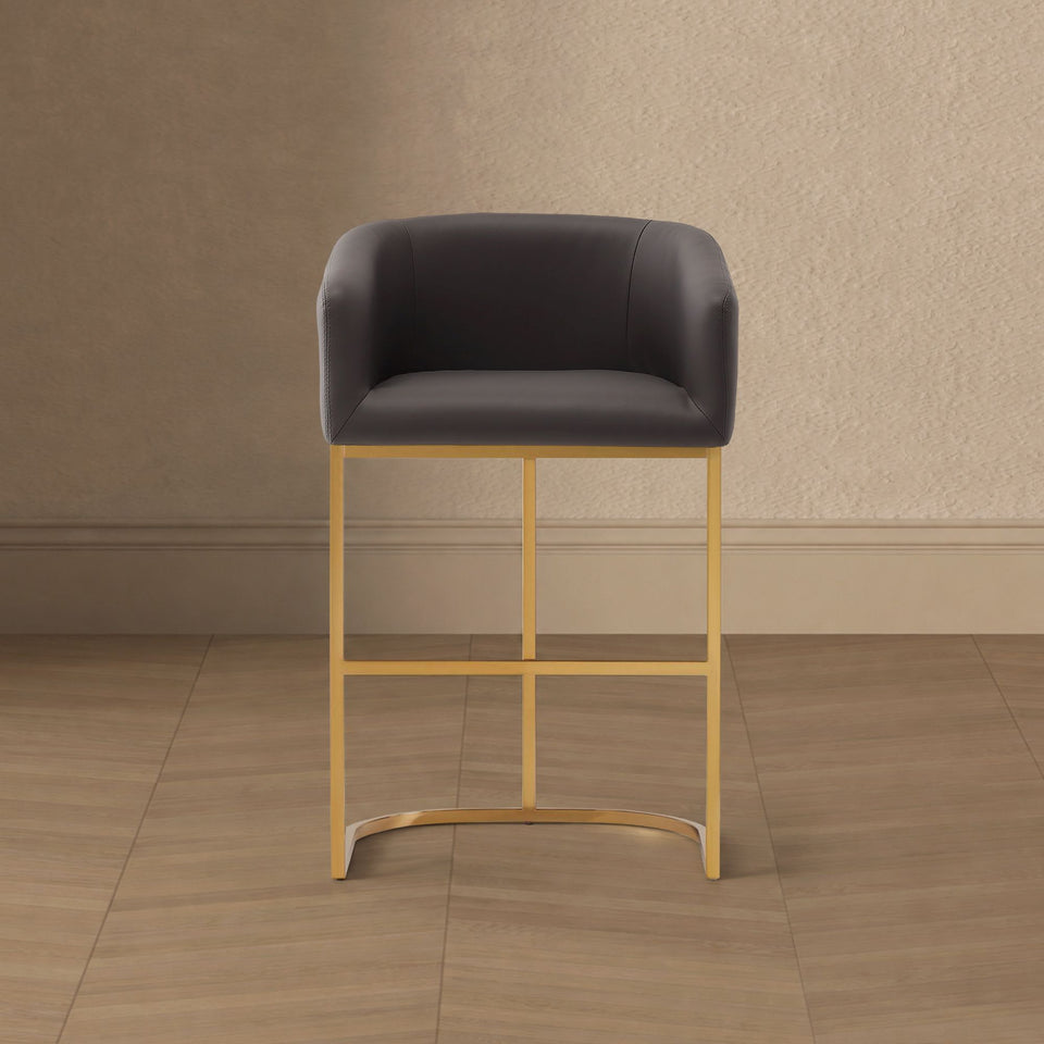 Louvre Metal Upholstered Counter Stool in Black in Gray - lifestyle   front
