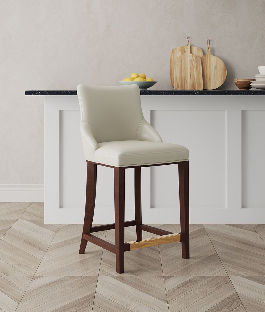 Shubert Wood Upholstered Counter Stool in Ivory