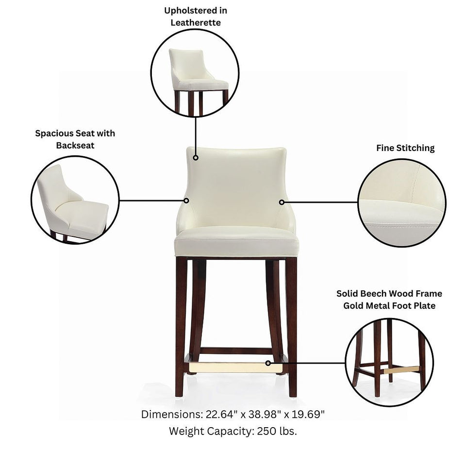 Shubert Wood Upholstered Counter Stool in Ivory