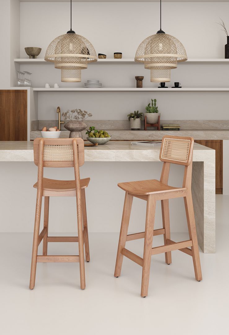 Versailles Cane Back Wood Counter Stool in Natural