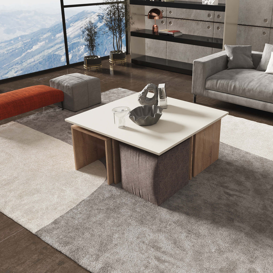 Haley End Table in Black Marble and White in Natural and Nude