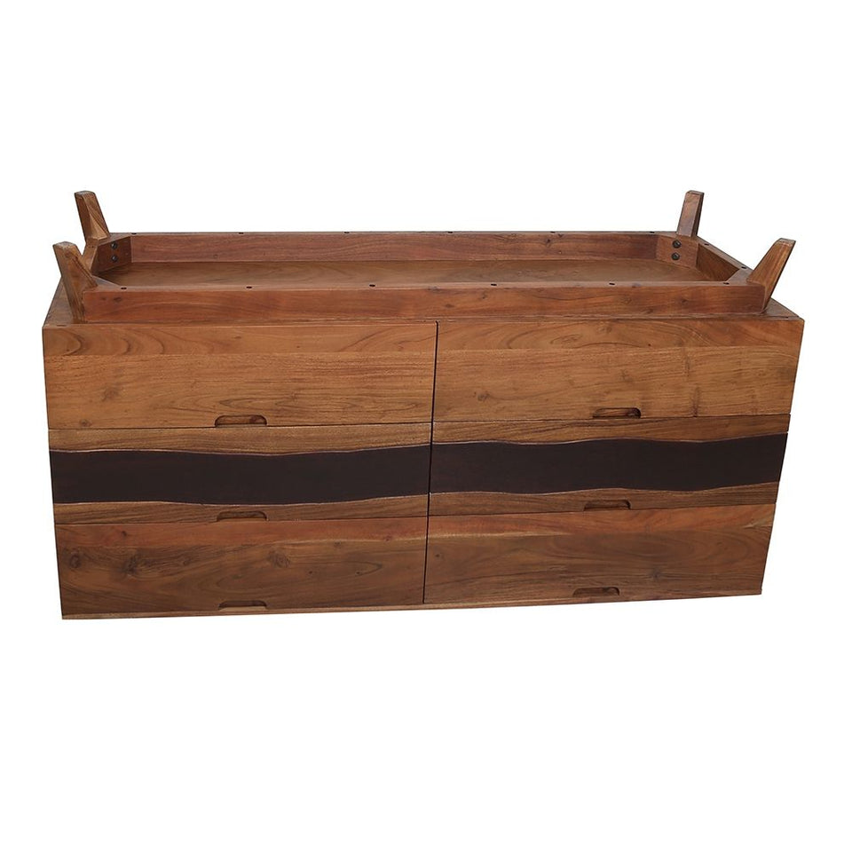 Sierra 6 Drawer Sideboard, Wood Credenza / Cabinets / Chests / Nightstands - Natural Wood / Brown