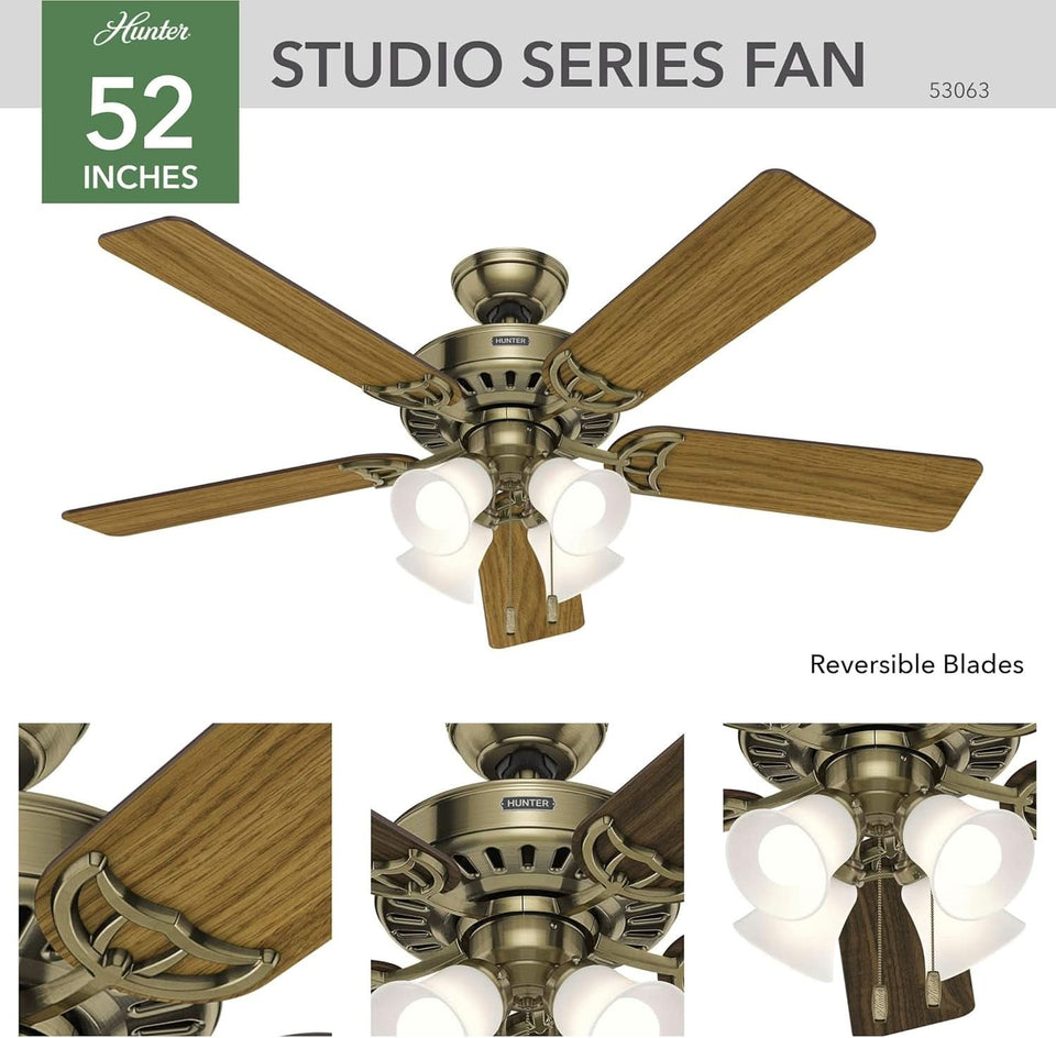 Antique Brass 52 Inch Ceiling Fan With LED Light Kit
