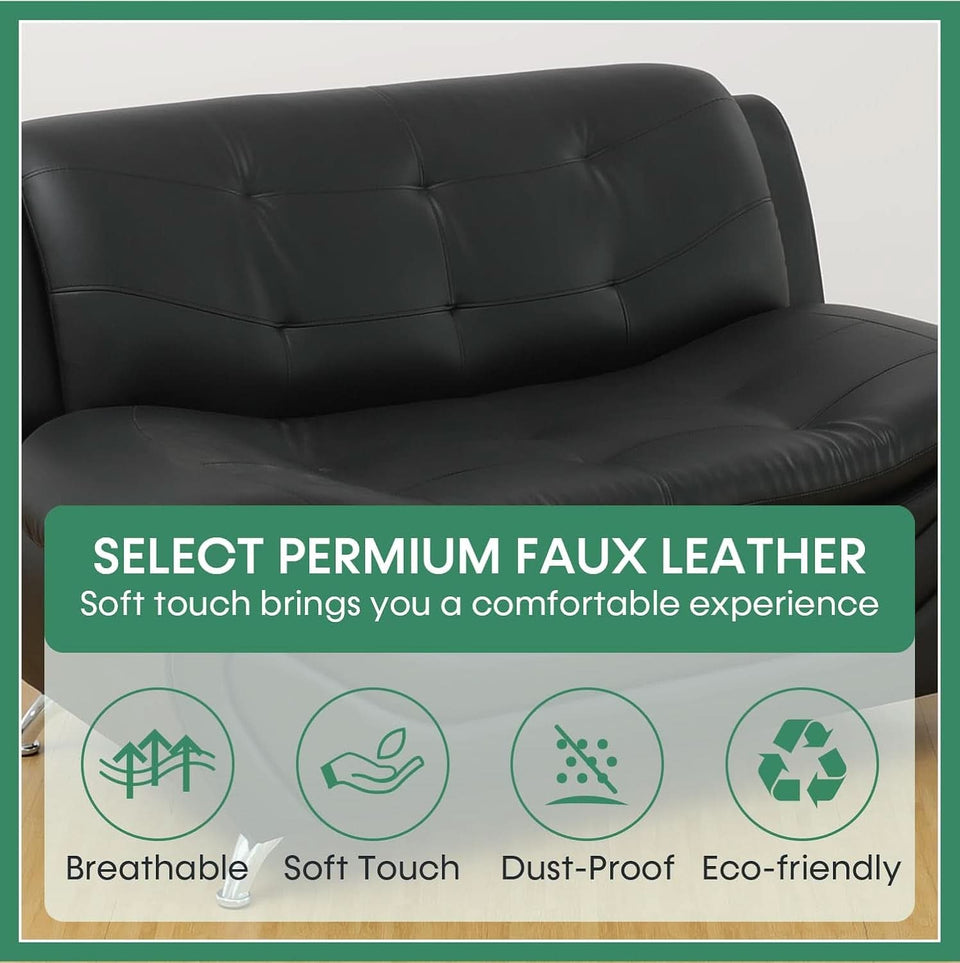 Leather Sofa Set 3 Piece With Loveseat And Armchair For Living Room Black