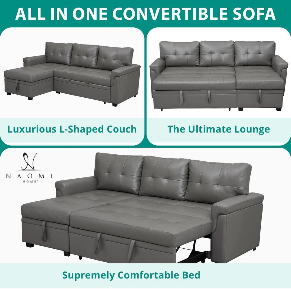 Gray Modern Sectional Sleeper Sofa With Storage Chaise