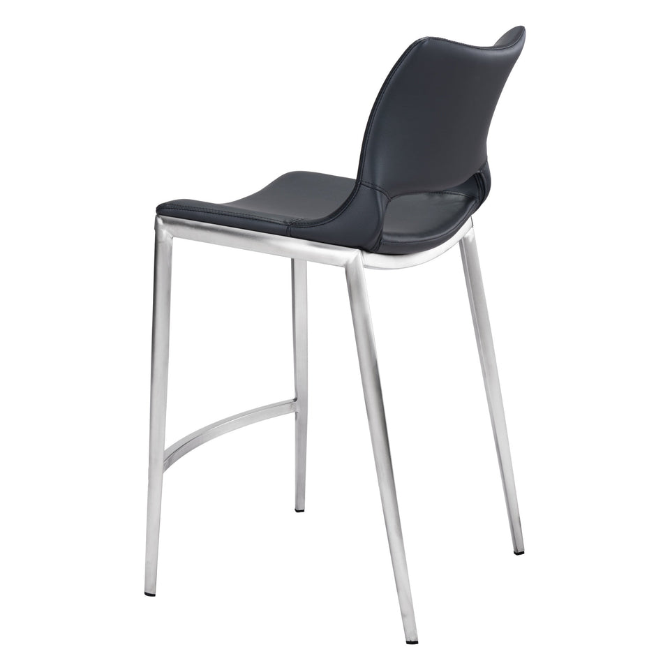 Ace Counter Stool (Set of 2) Black & Silver