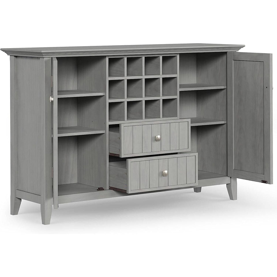 Fog Grey Solid Wood Transitional Sideboard Buffet With Built In Wine Rack