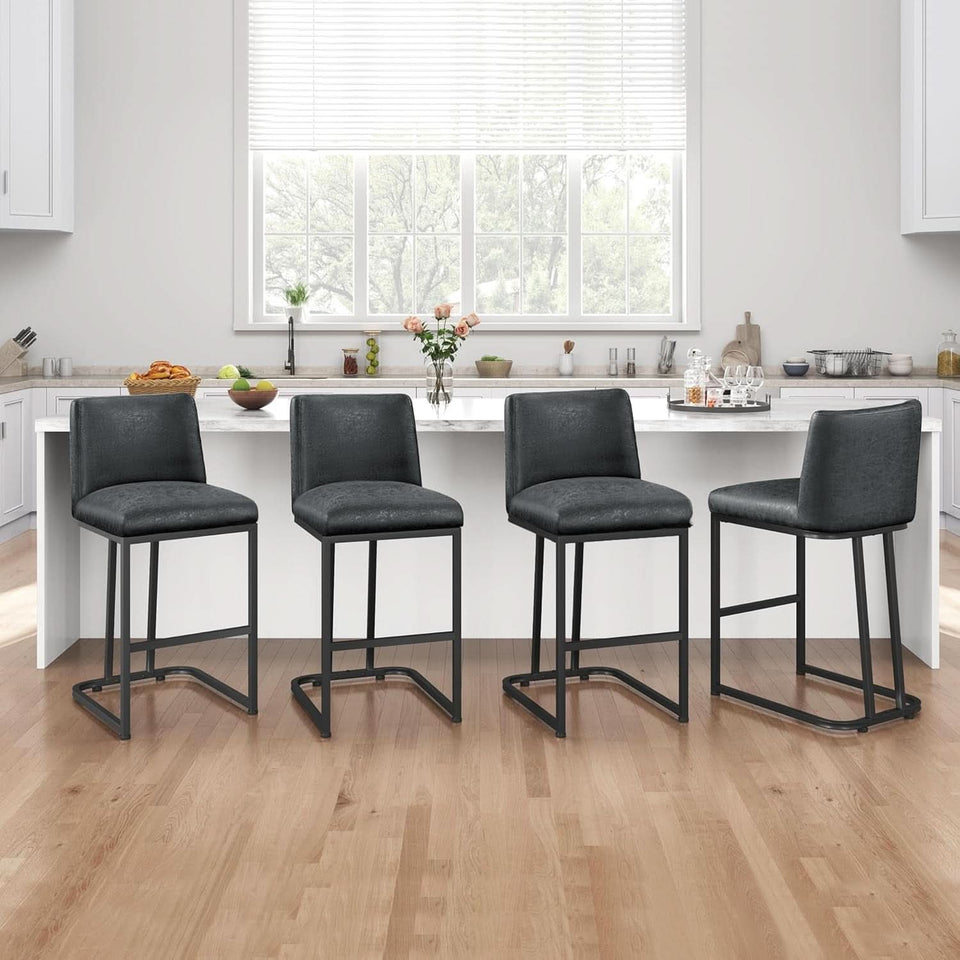 24 Inch Dark Gray Leather Counter Height Bar Stools Set 2