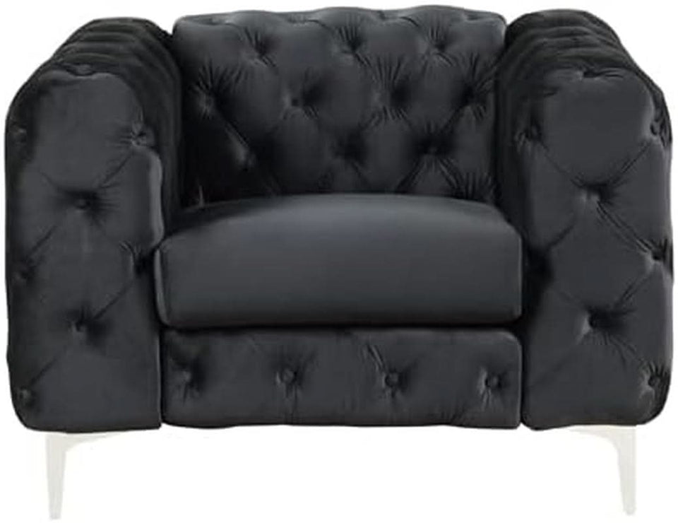 3 Piece Velvet Living Room Set Black Loveseat And Chairs
