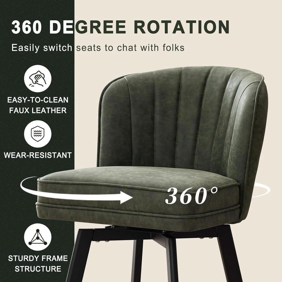 Swivel Counter Height Bar Stools Set of 4 26 Inch Green Faux Leather