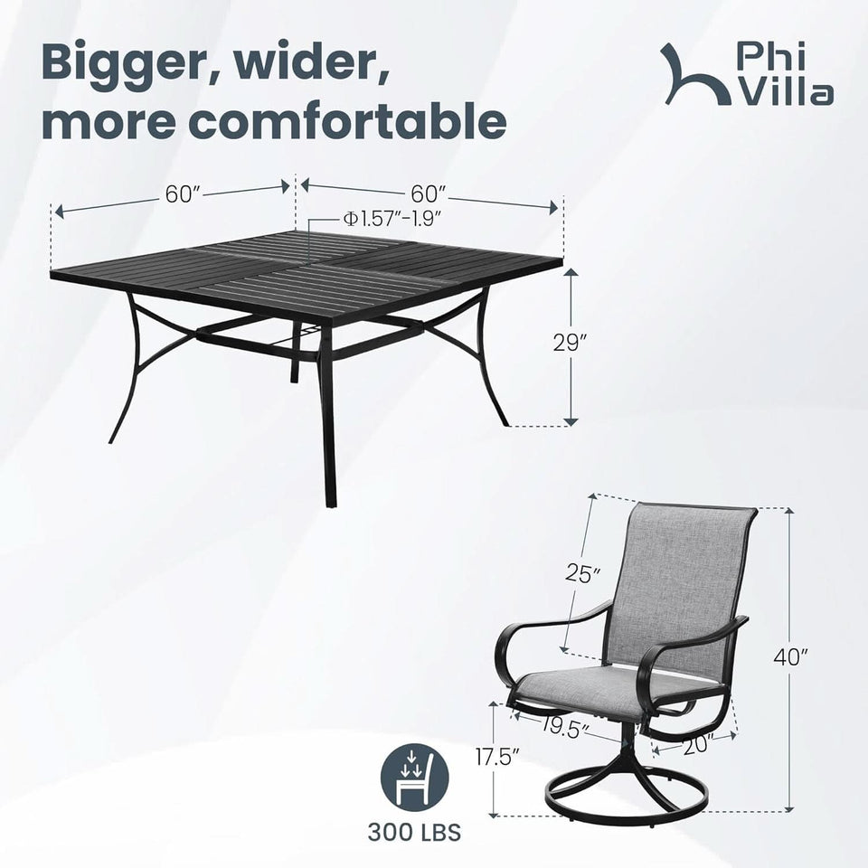 Outdoor Dining Set 9 With Square Table And 8 Swivel Chairs