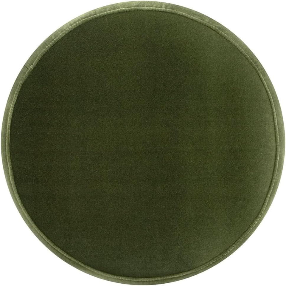 Olive Performance Velvet Round Ottoman With Fringe