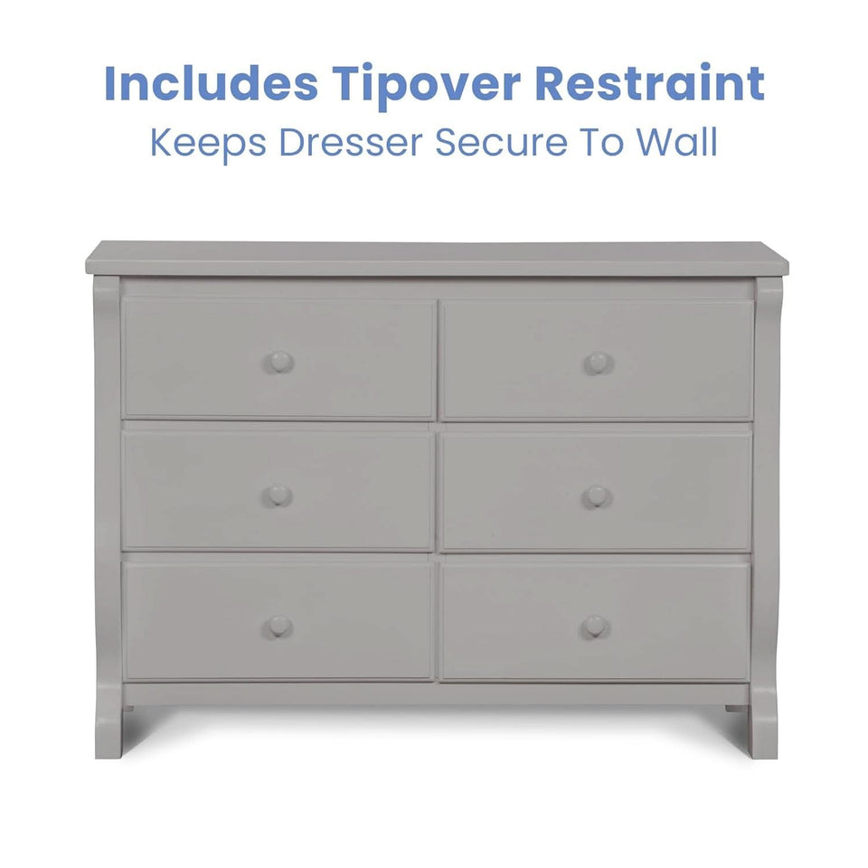 Six Drawer Dresser In Grey With Interlocking Drawers