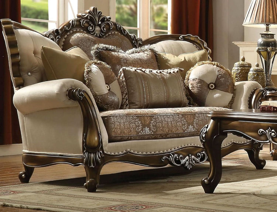 4 Piece Living Room Set Tan And Antique Oak Traditional
