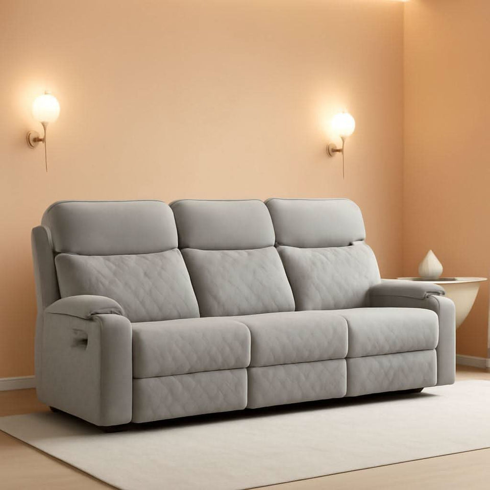 Electric Recliner Sofa USB Type C Ports Light Grey