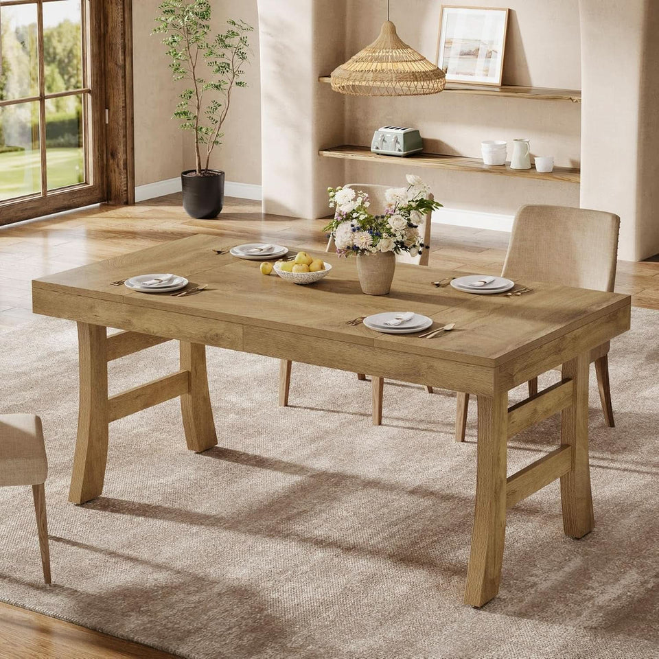 63 Inch Farmhouse Rectangular Wood Dining Table Kitchen