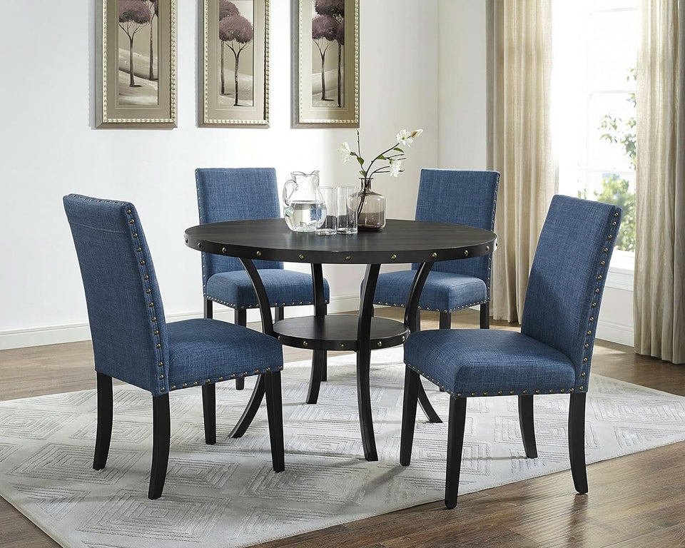 Biony Blue Fabric Dining Chair Set of 2 With Nailhead Trim