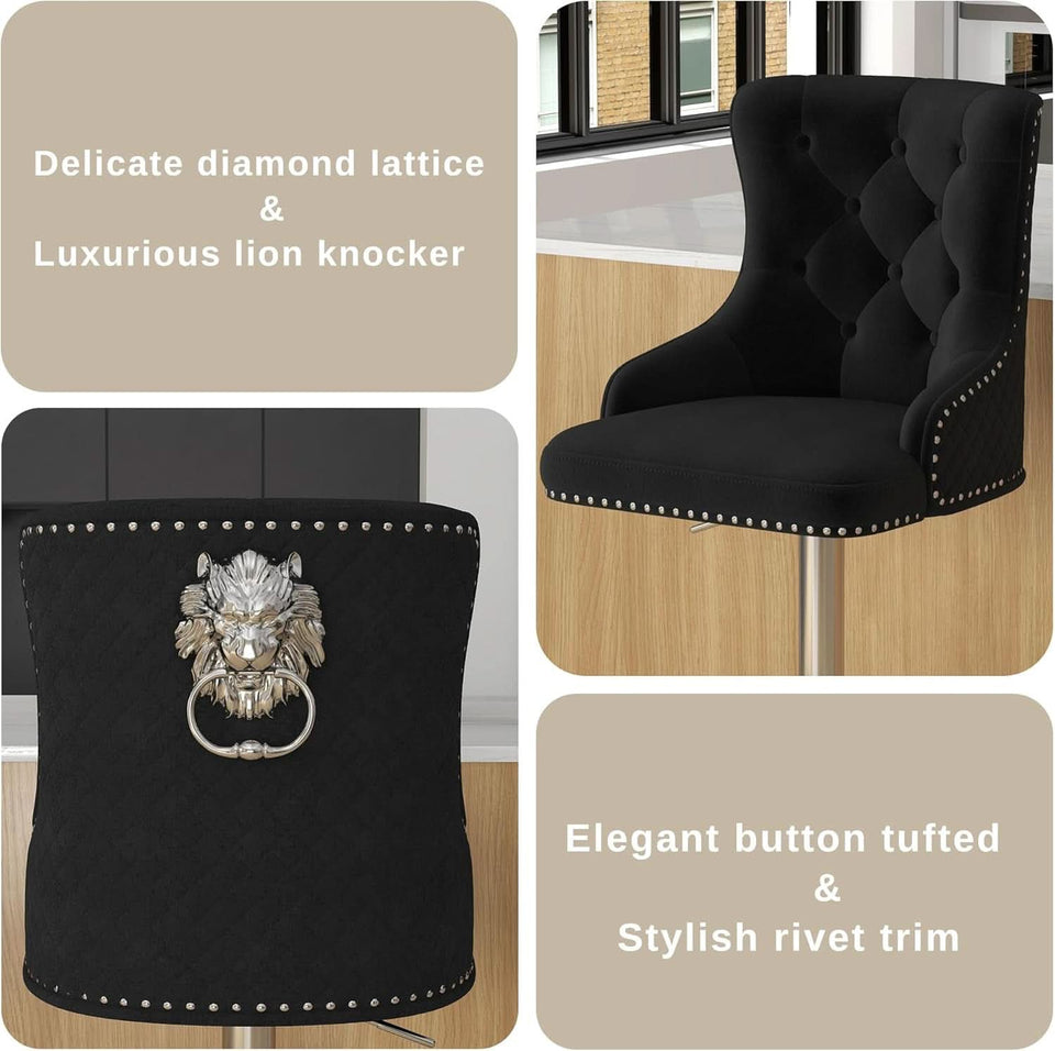 Elegant Velvet Bar Stool Set With Swivel Chrome Base