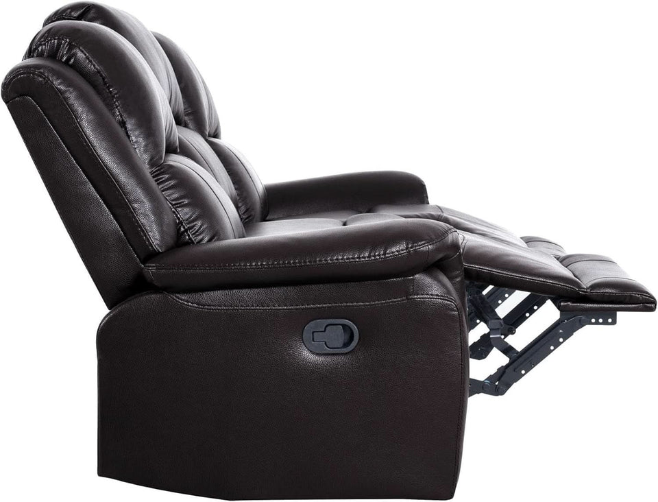 Espresso Leather Sofa Set With Manual Recliner For Living Room