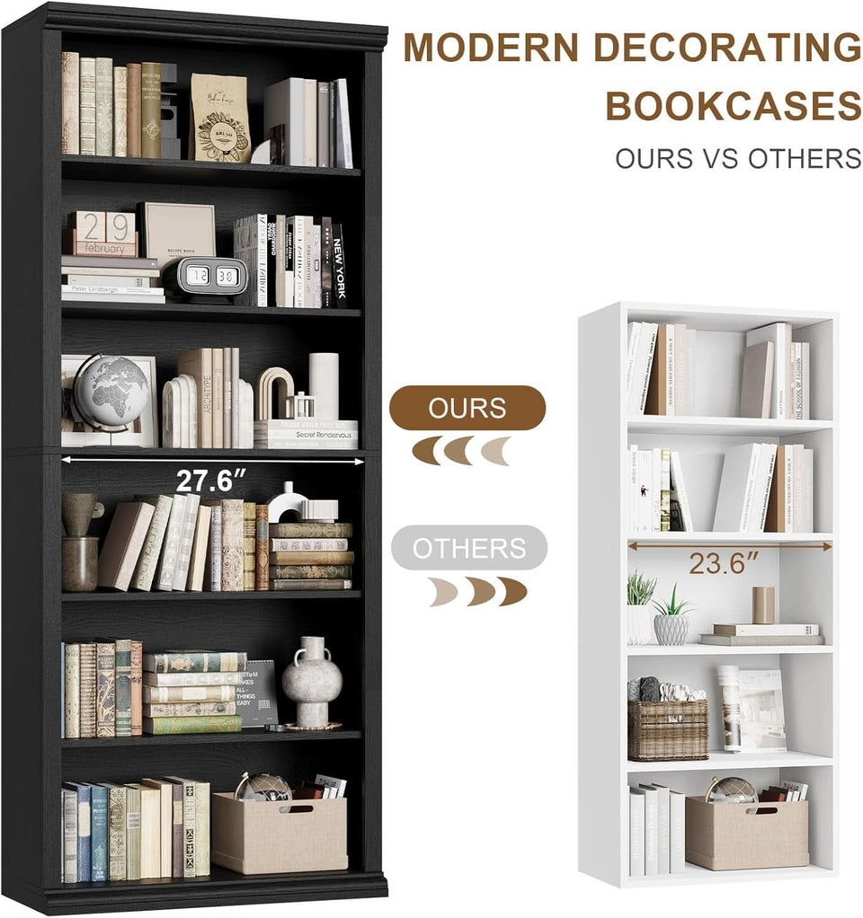28 Inch Wide Tall Bookcase With Six Tiers For Home Office Storage For Living Room Organization