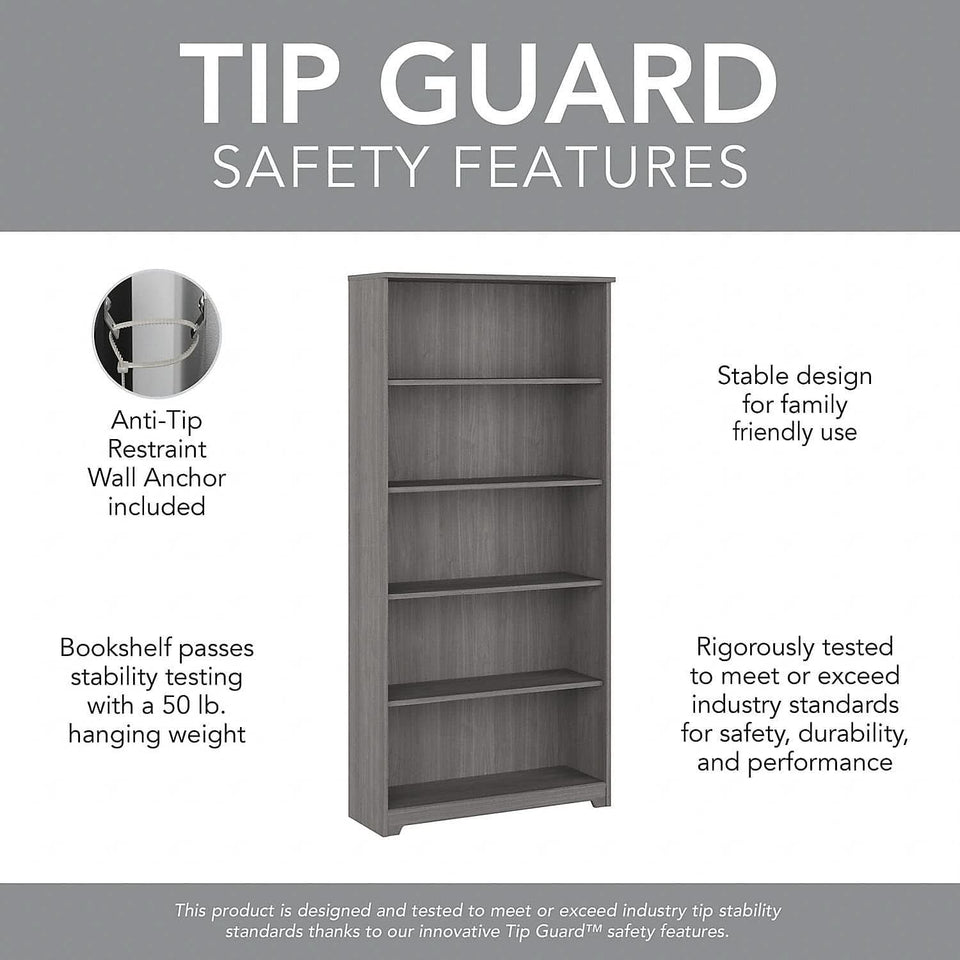 Bush Furniture Cabot Tall 5 Shelf Bookcase Modern Gray