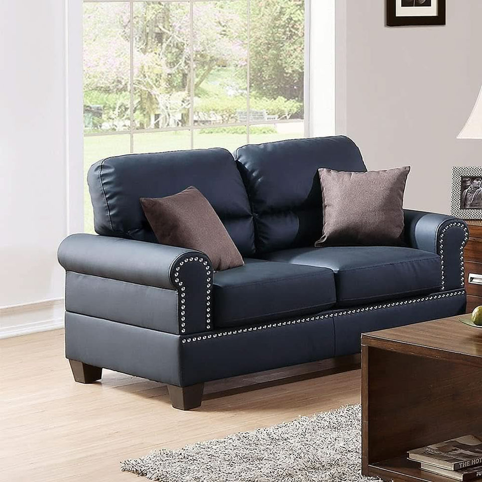 Bonded Leather 2 Piece Sofa And Loveseat Set Black