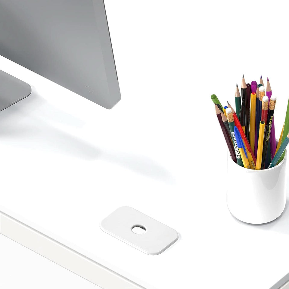 55 Inch White Computer Desk With Cord Management And Adjustable Glides