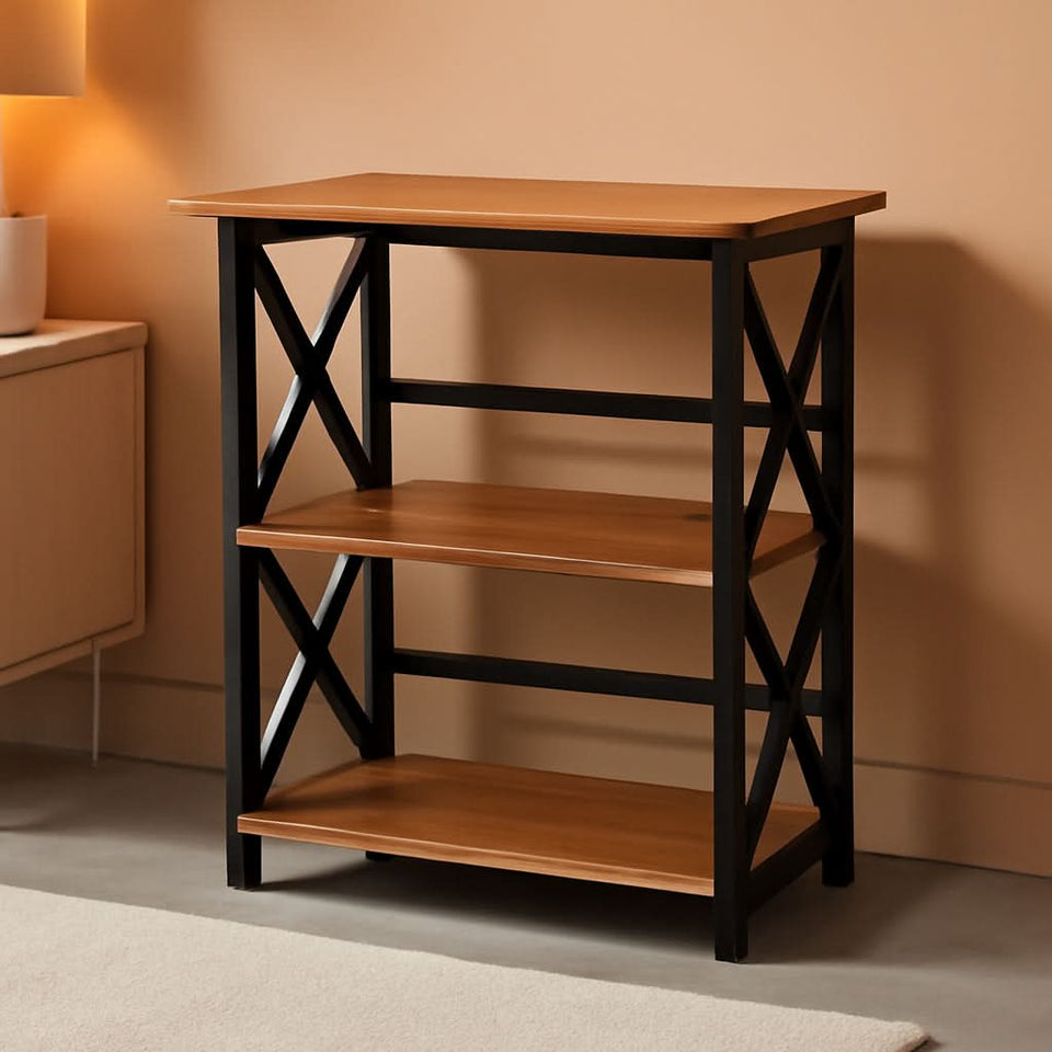 Shelf Bookcase Antique Walnut Black Three Shelf X Design