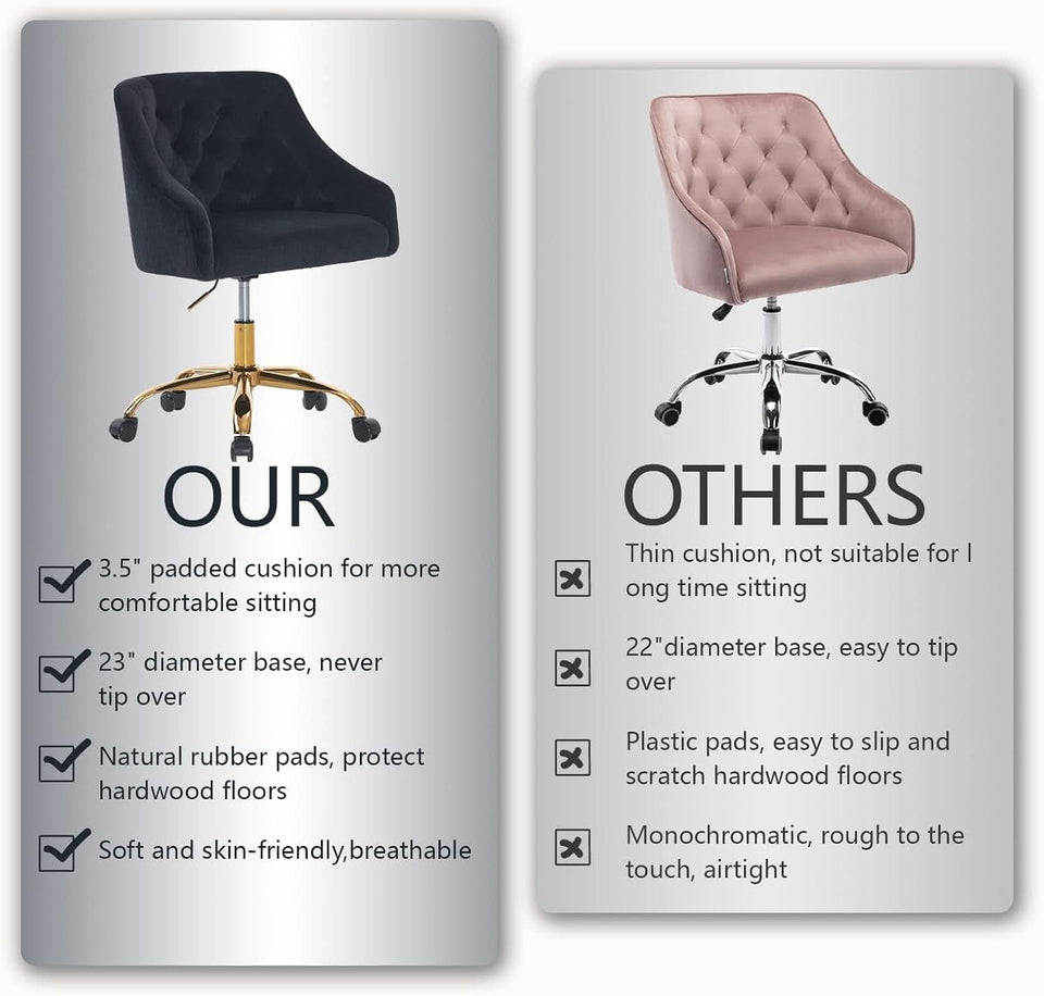 Black Velvet Office Chair 360 Swivel For Home Office