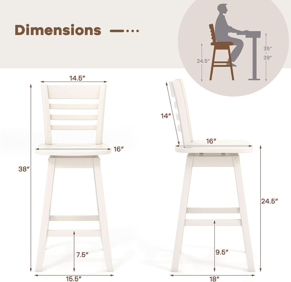 Swivel Wood Bar Stools Set with Ergonomic Design