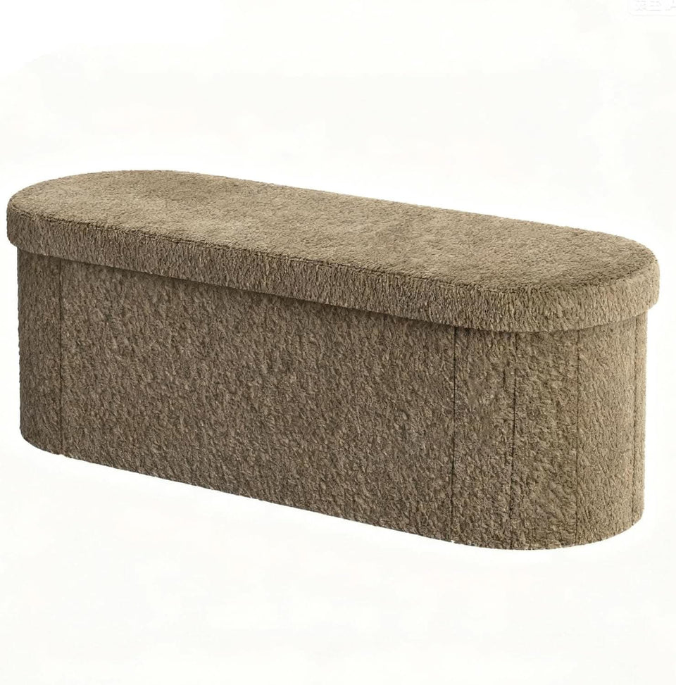 Brown 43 Inch Folding Storage Ottoman Sherpa Fabric